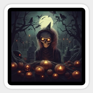 scary witch with pumpkins Sticker